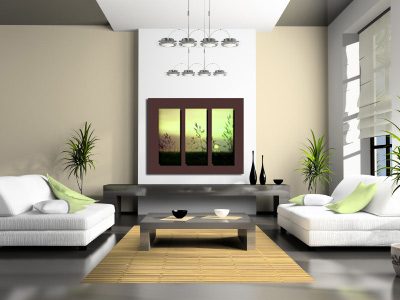 nature triptych in modern living room